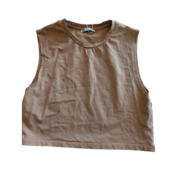 Zara Tan Sleeveless Crop Top xl NWOT Boho Monochromatic Form Fitting - Picture 1 of 5